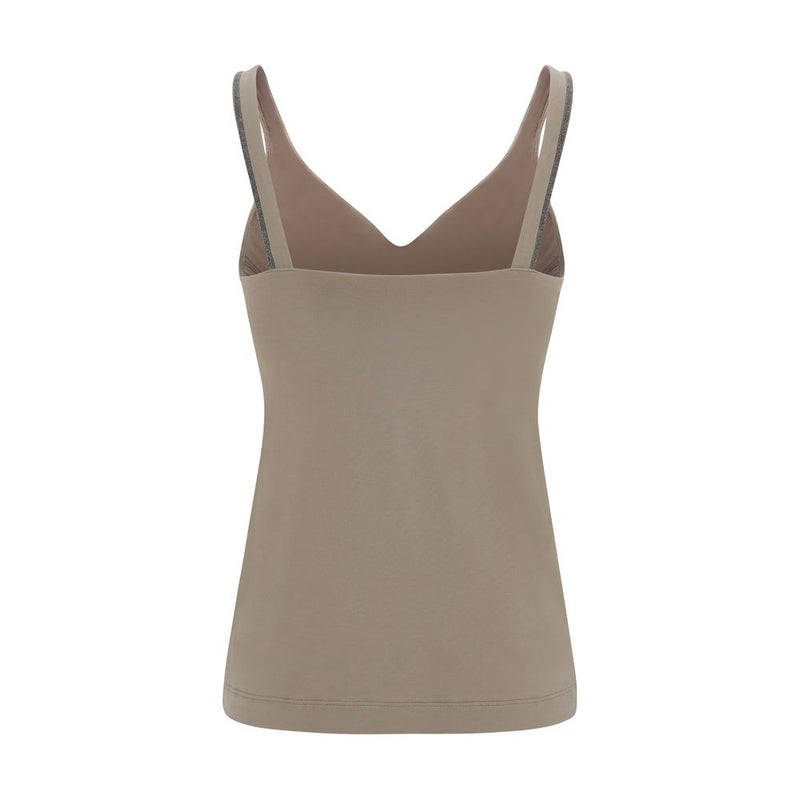 Beige Cotton Sleeveles T-Shirt