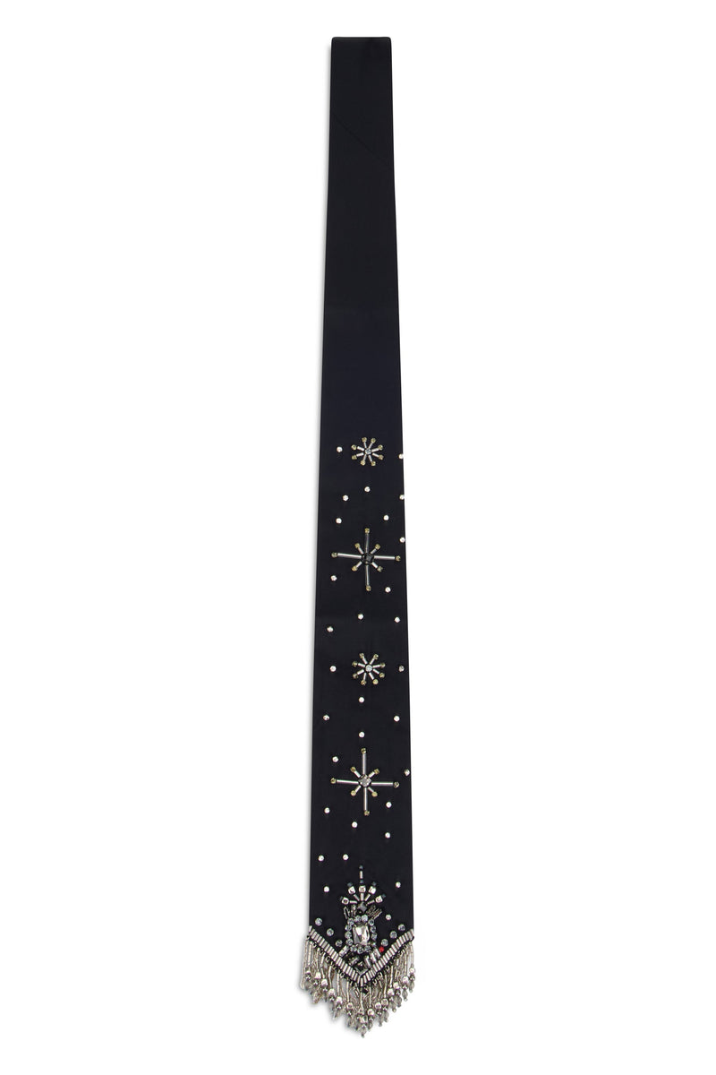 Pinko Embroidered Beaded Scarf — Black Viscose Scarfs