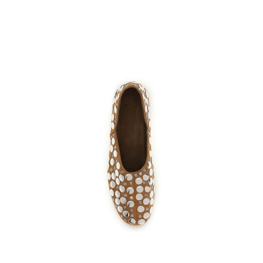 Beige Calf Leather Bos Taurus Ballet Flats