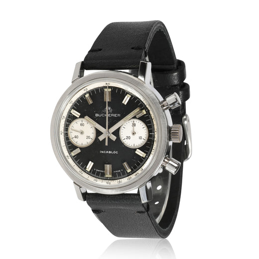 Bucherer Chrono Mens Vintage Watch Stainless Steel Black
