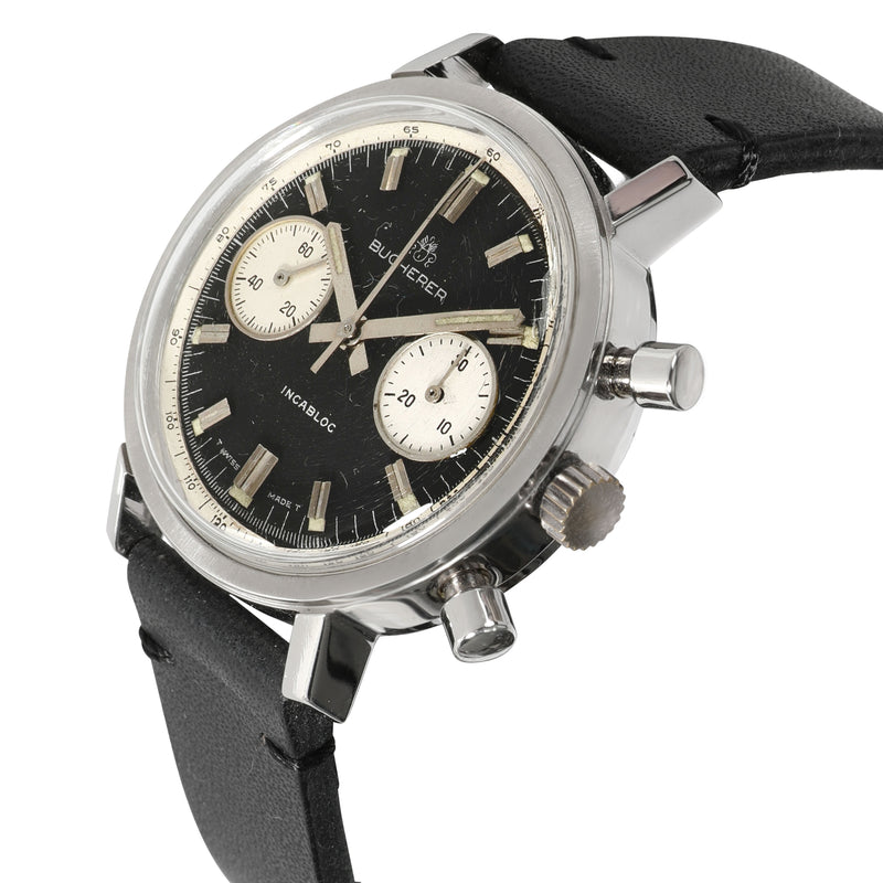 Bucherer Chrono Mens Vintage Watch Stainless Steel Black