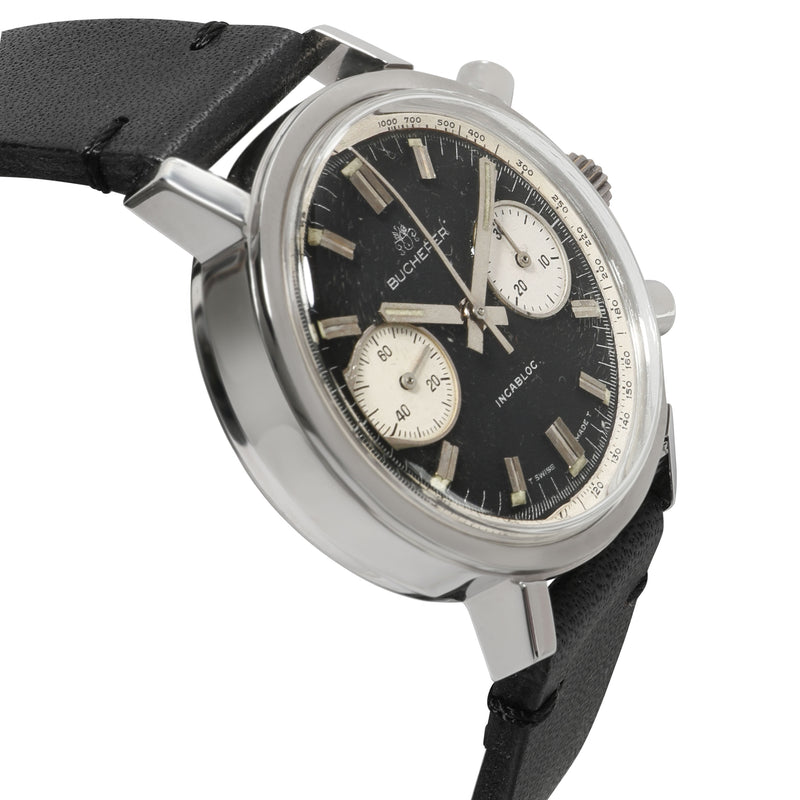 Bucherer Chrono Mens Vintage Watch Stainless Steel Black