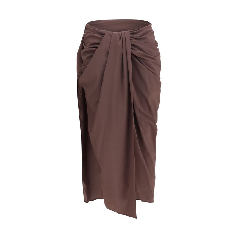 Brown Polyester Midi Skirt