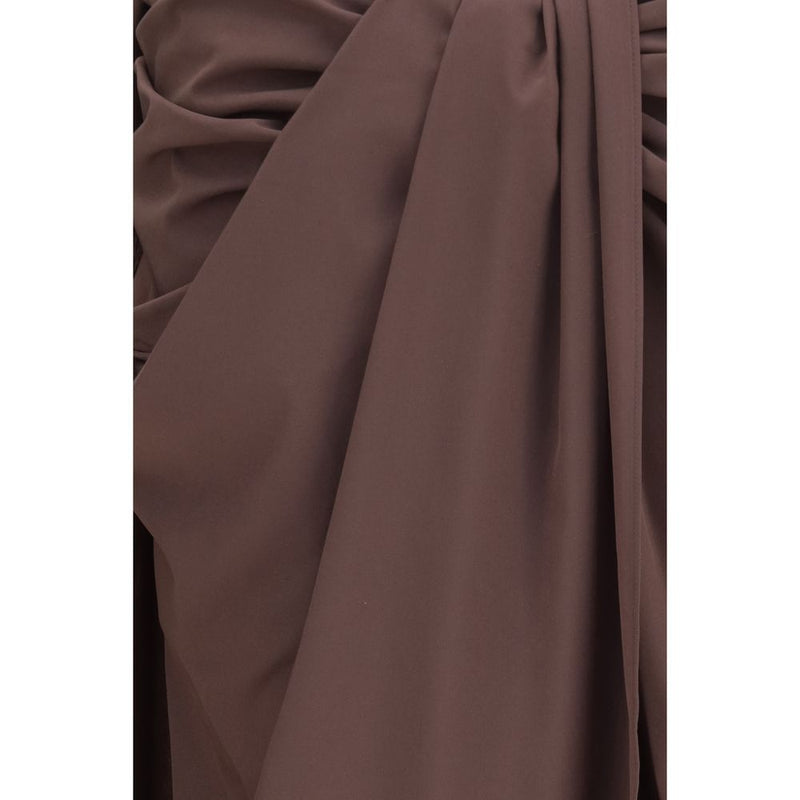 Brown Polyester Midi Skirt