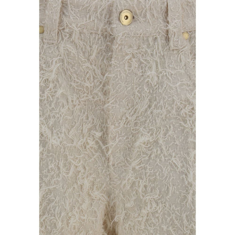 Beige Cotton Cropped Pants