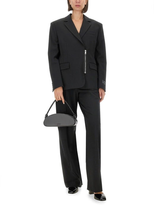 Msgm Calf Leather Shoulder Bag — Black Outside