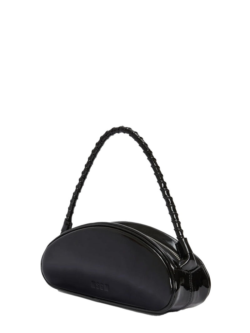 Msgm Calf Leather Shoulder Bag — Black Outside