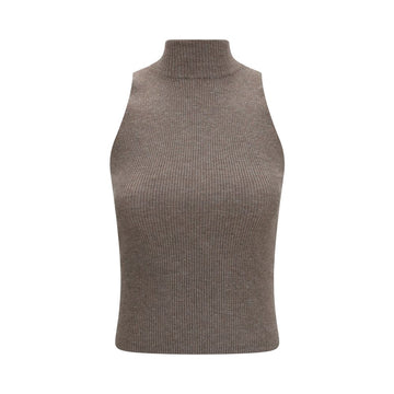 Brown Cashmere Sleeveles Sweater