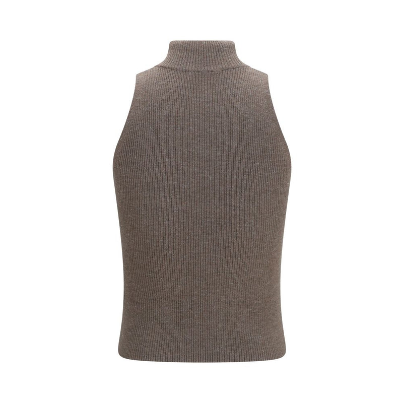 Brown Cashmere Sleeveles Sweater