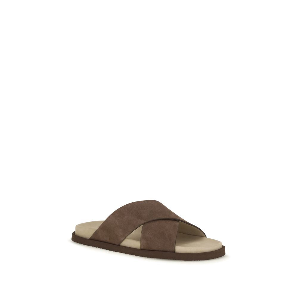 Brown Calf Leather Bos Taurus Flat Sandals