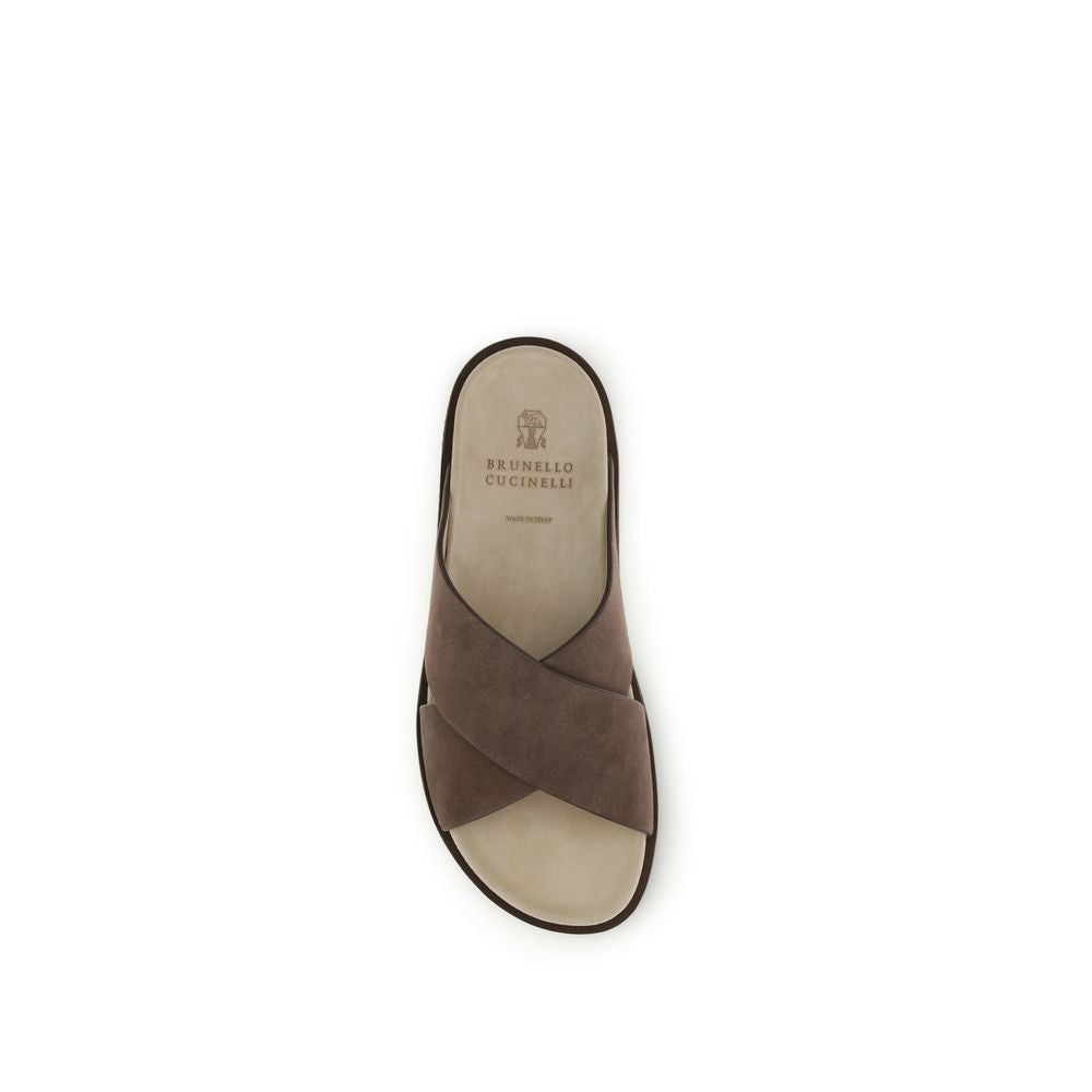 Brown Calf Leather Bos Taurus Flat Sandals