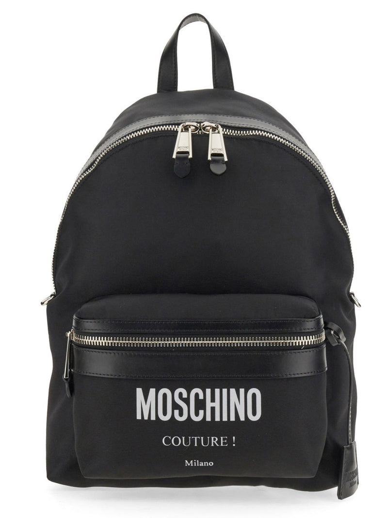 Moschino Logo-Print Polyester Backpack — Black
