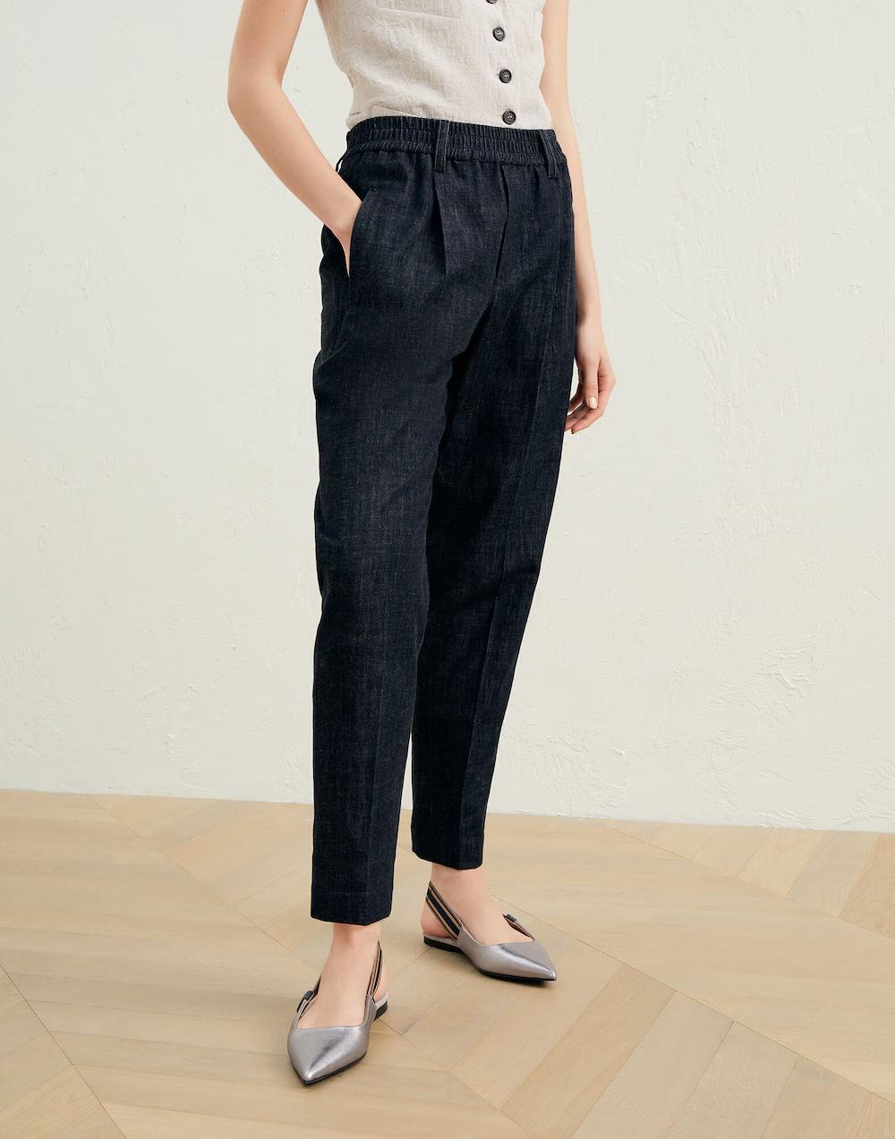 Black Cotton Casual Pants