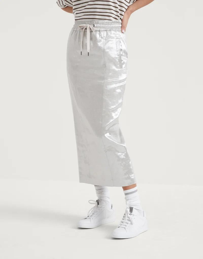 Silver Linen Long Skirt