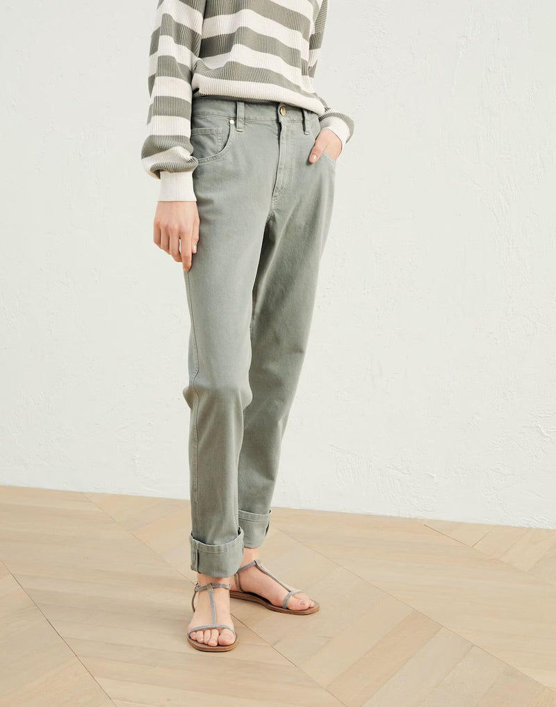 Green Cotton Casual Pants