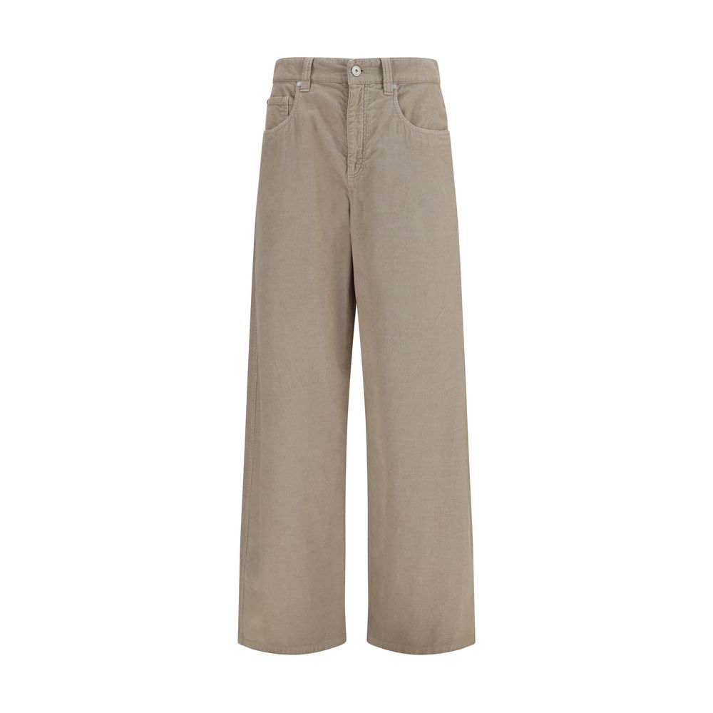 Beige Cotton Casual Pants