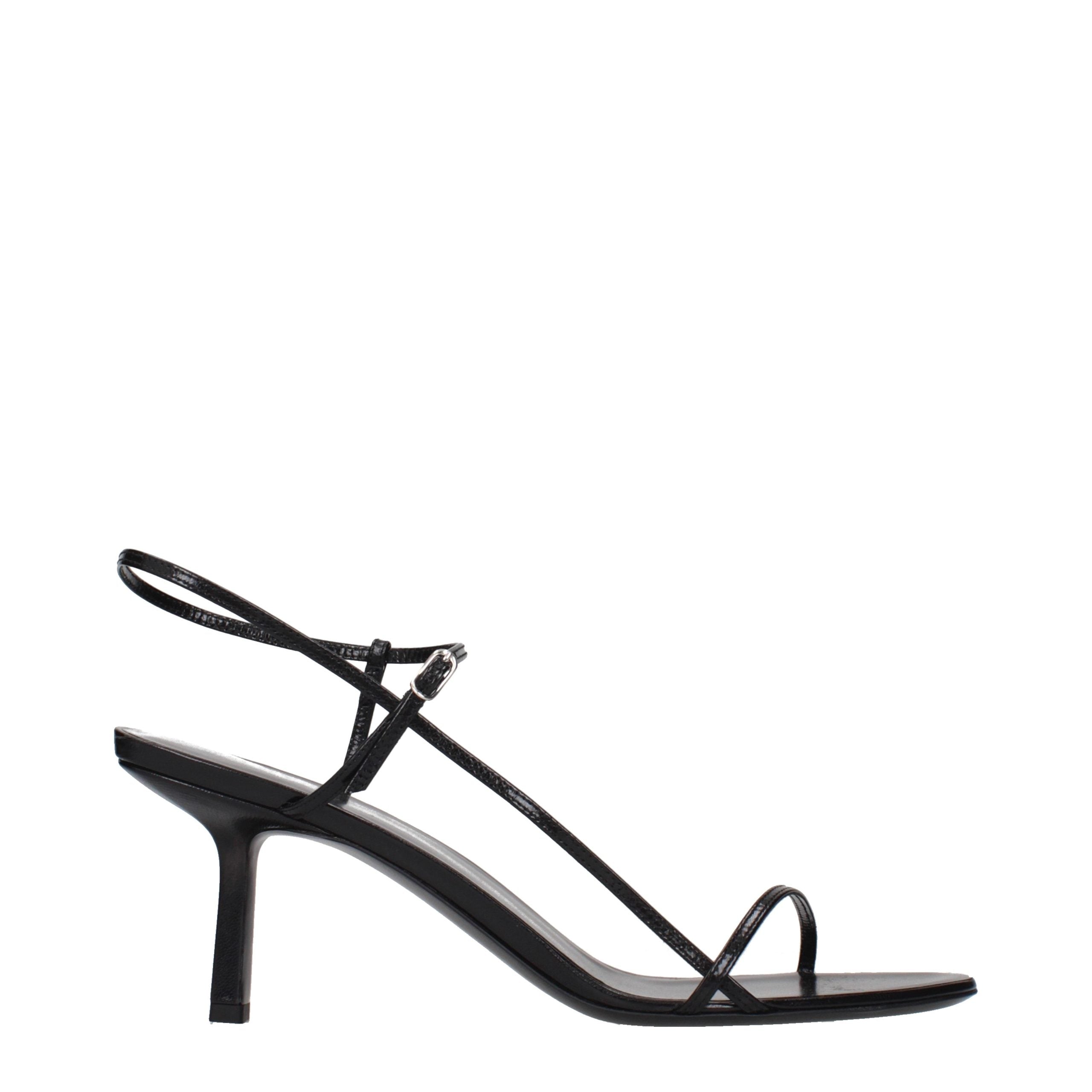 Black Leather Stiletto Heel Sandals