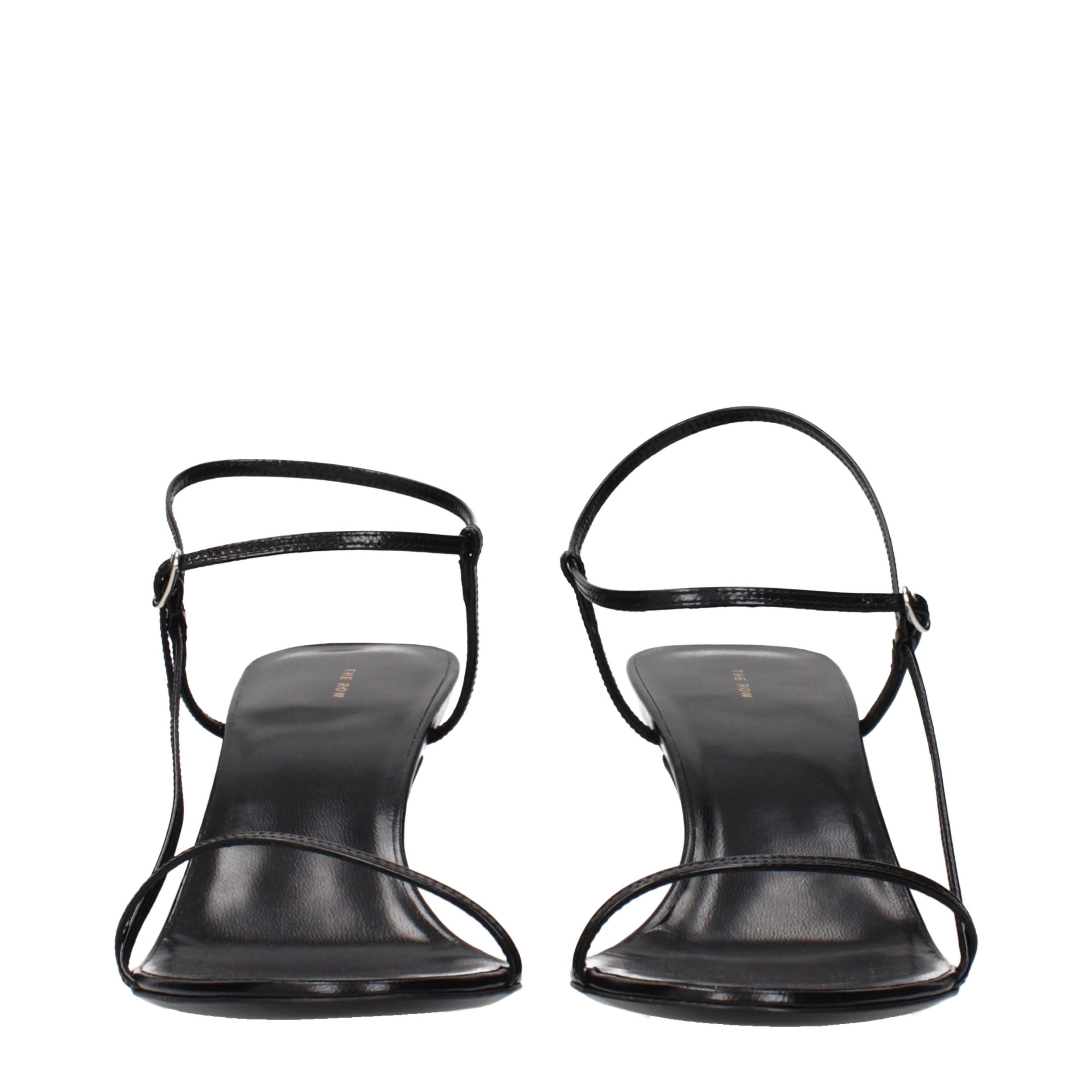 Black Leather Stiletto Heel Sandals