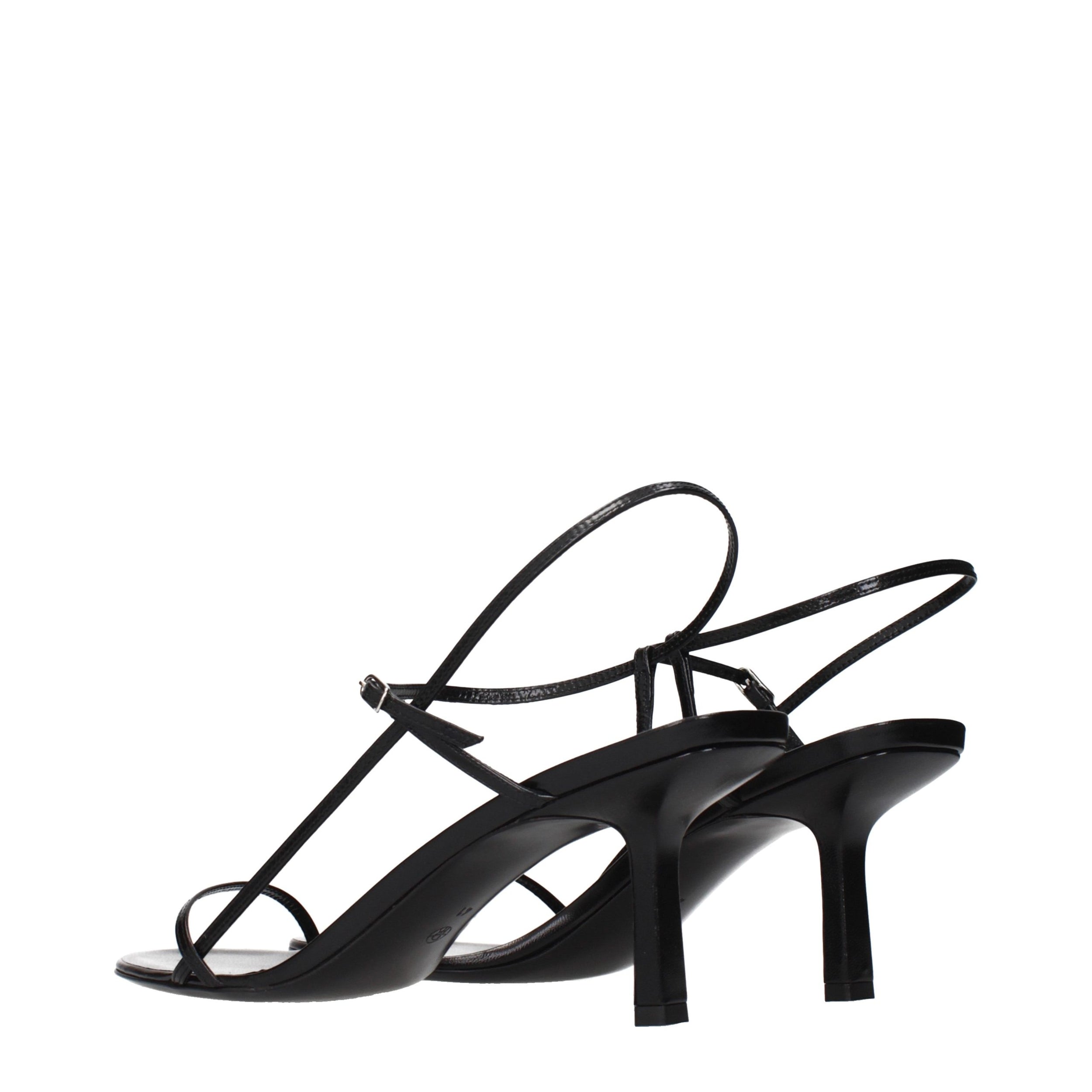 Black Leather Stiletto Heel Sandals