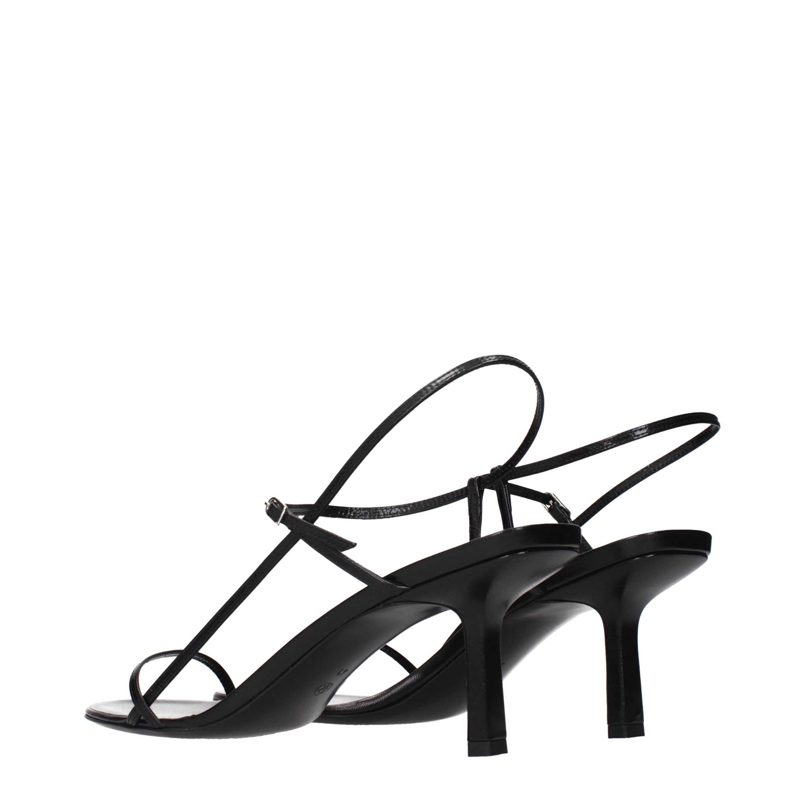 Black Leather Stiletto Heel Sandals
