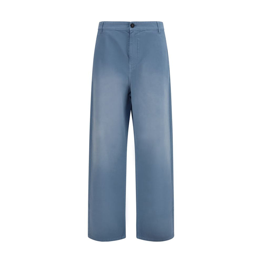 Blue Cotton Casual Pants
