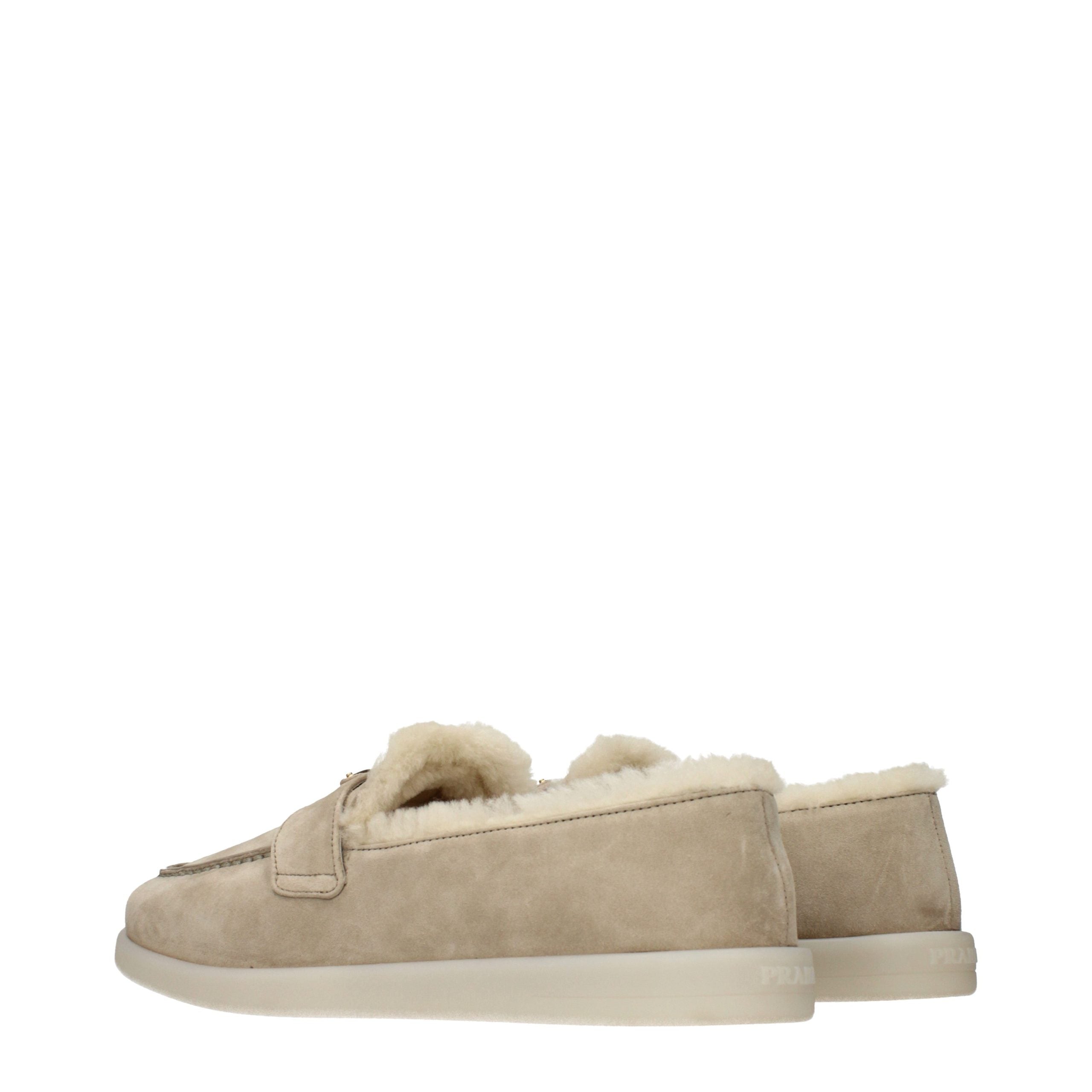 Beige Leather Slip-On Loafers