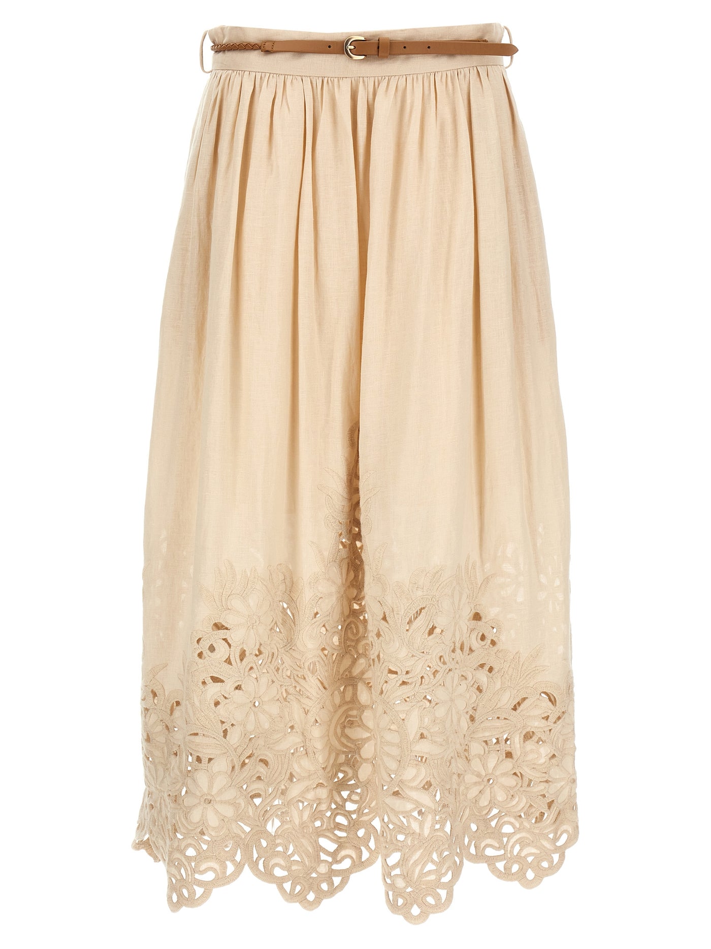 Beige Linen Midi Skirt