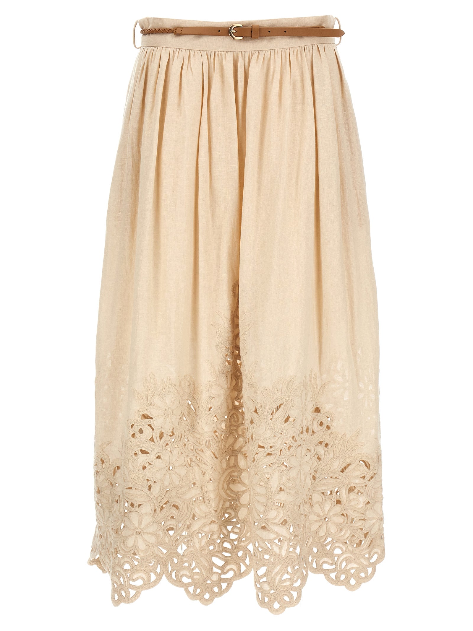 Beige Linen Midi Skirt
