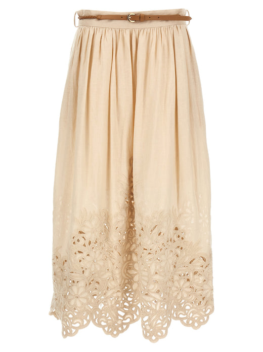 Beige Linen Midi Skirt