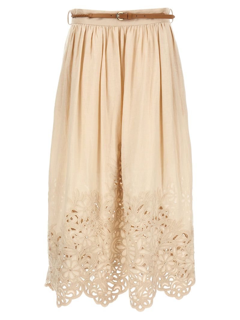 Beige Linen Midi Skirt