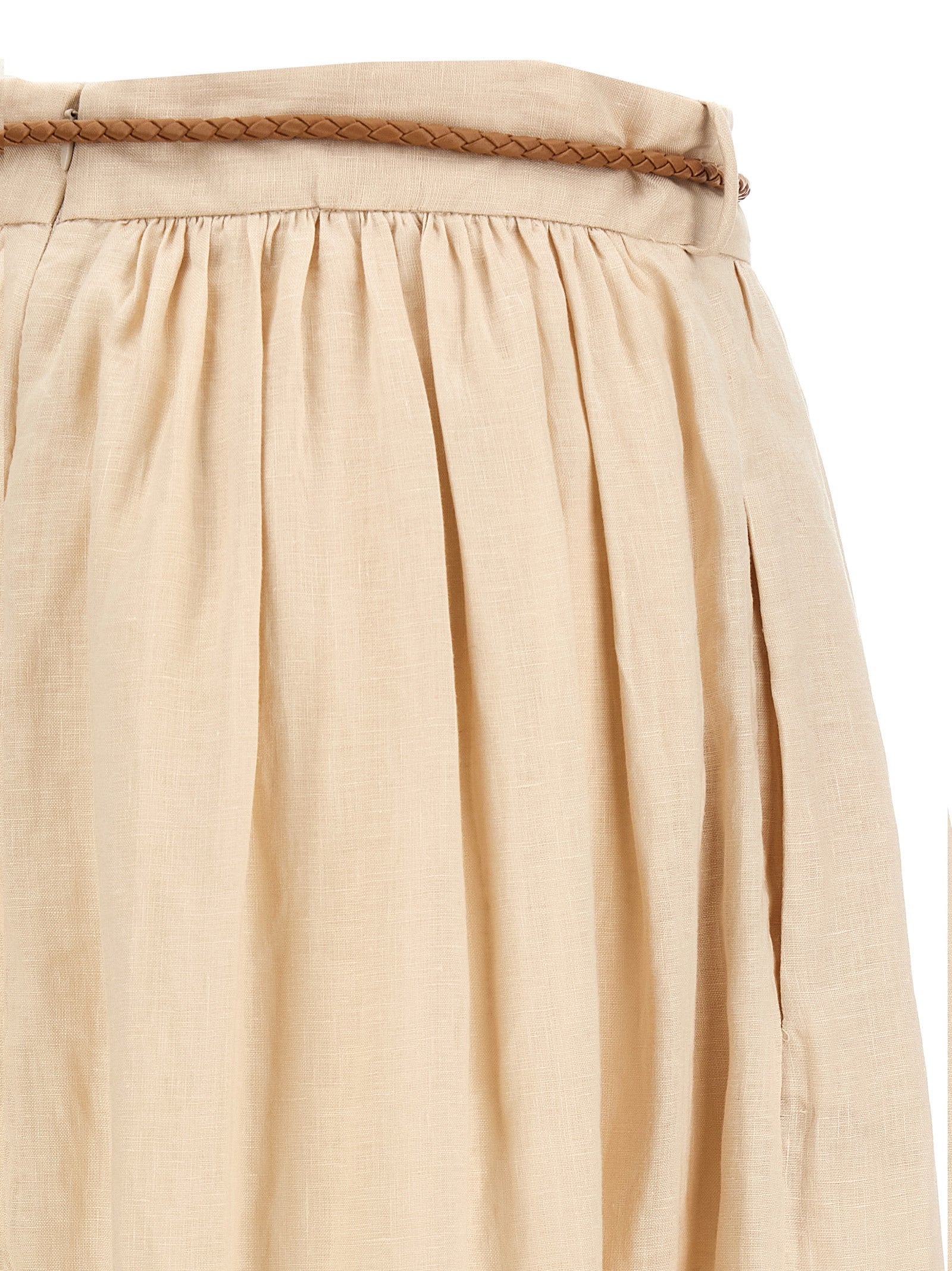 Beige Linen Midi Skirt