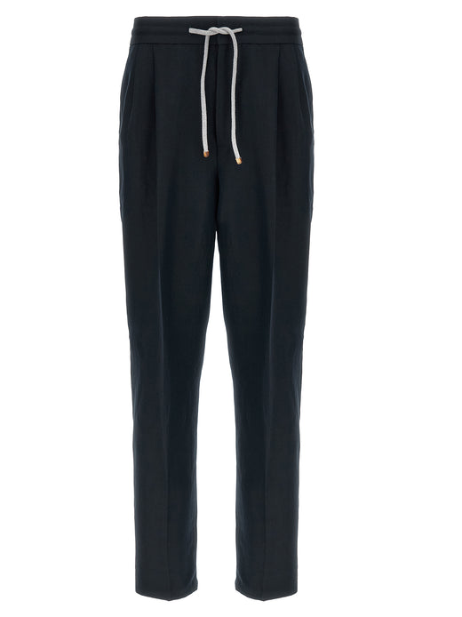 Blue Linen Casual Pants