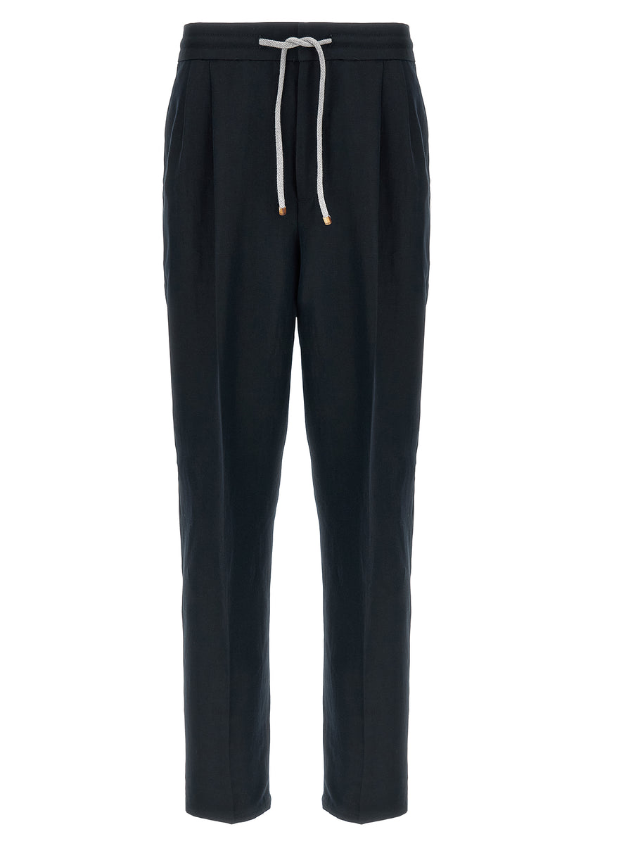 Blue Linen Casual Pants