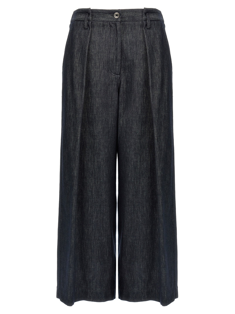 Blue Cotton Casual Pants