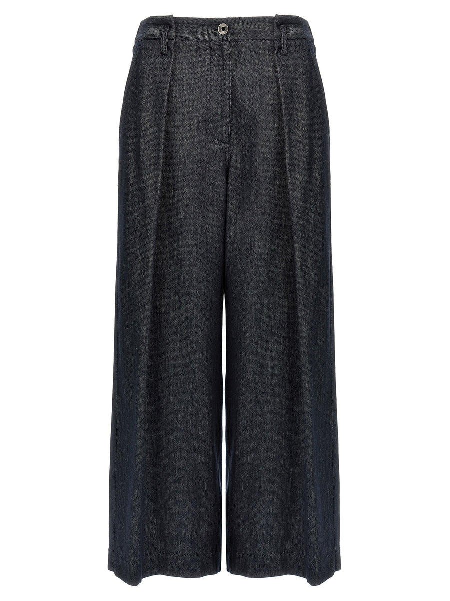 Blue Cotton Casual Pants