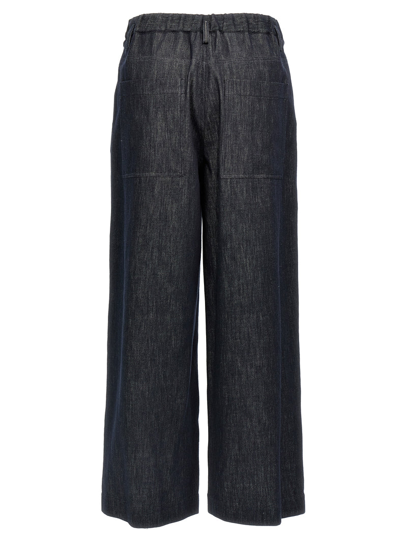 Blue Cotton Casual Pants