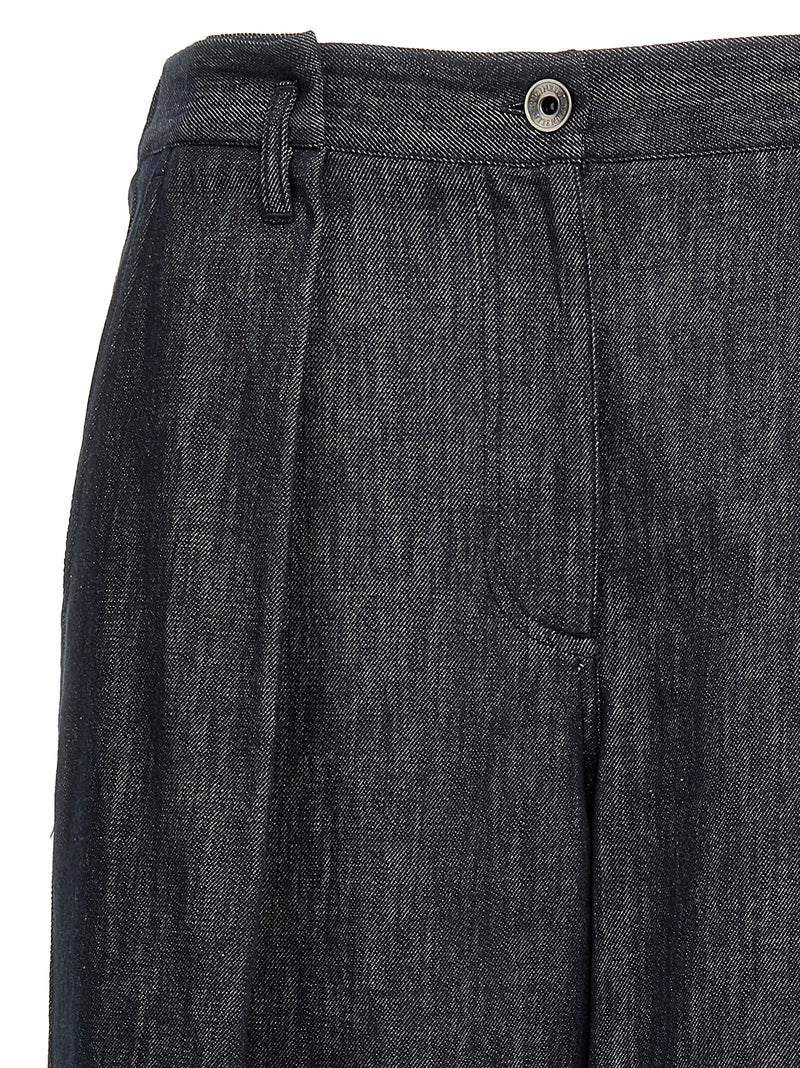 Blue Cotton Casual Pants