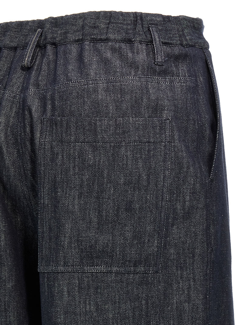 Blue Cotton Casual Pants