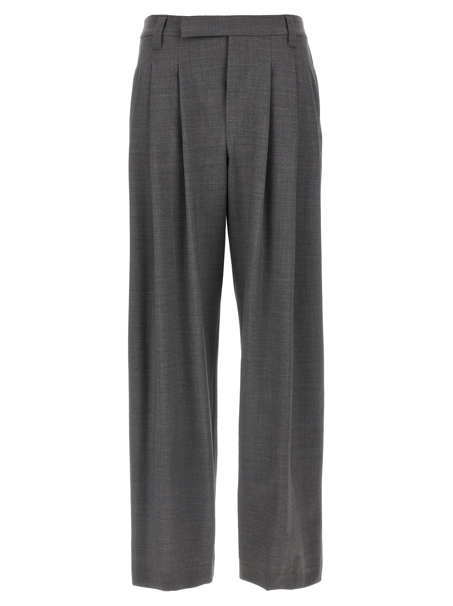 Gray Virgin Wool Casual Pants