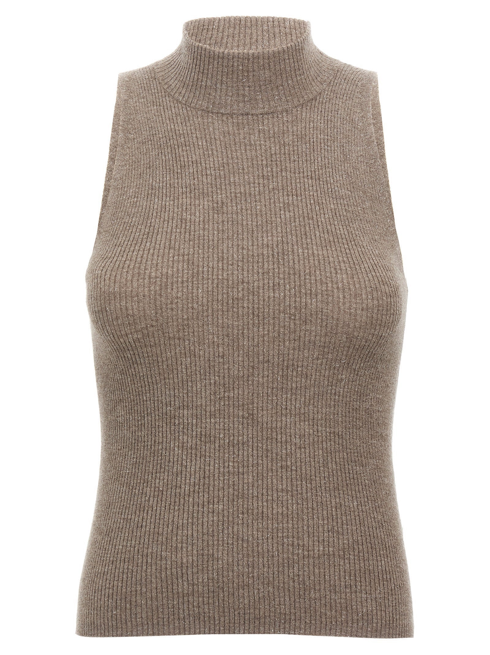 Brown Cashmere Sleeveles Sweater