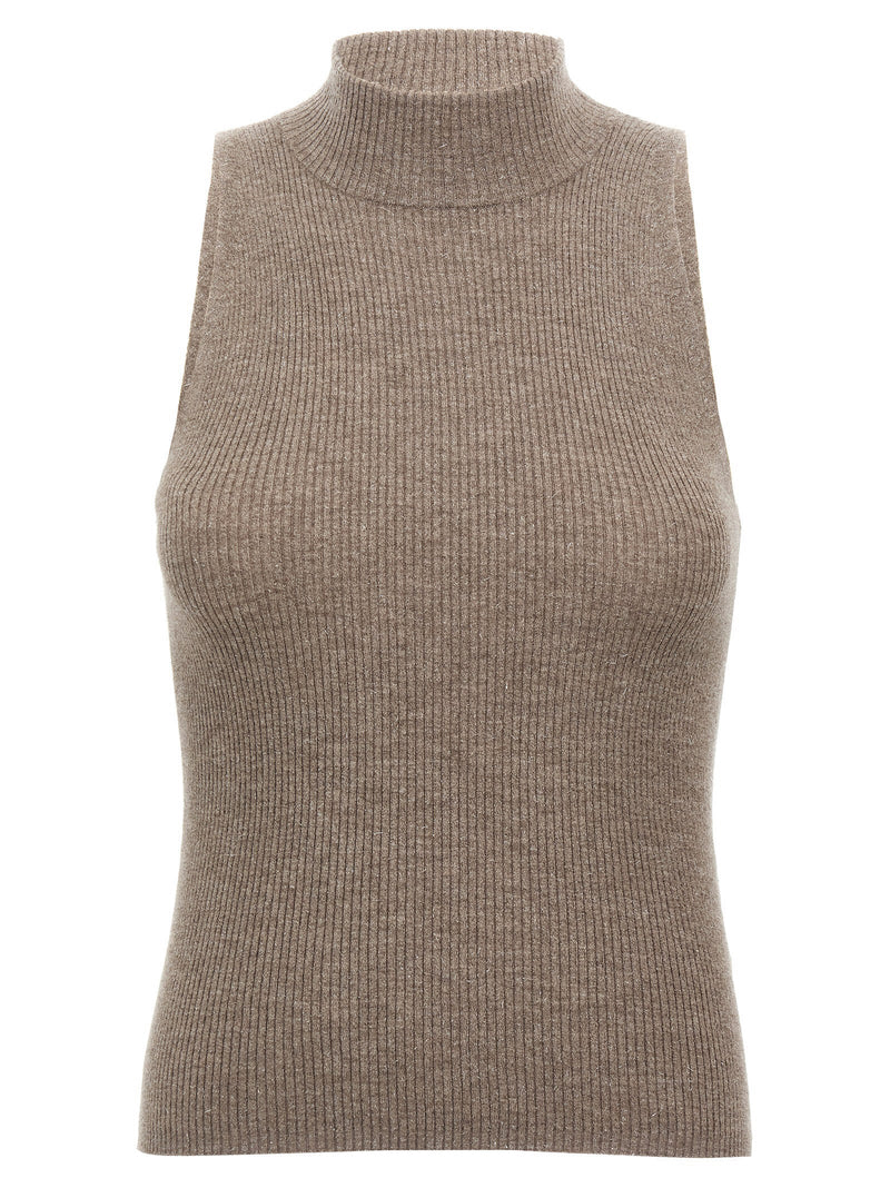 Brown Cashmere Sleeveles Sweater
