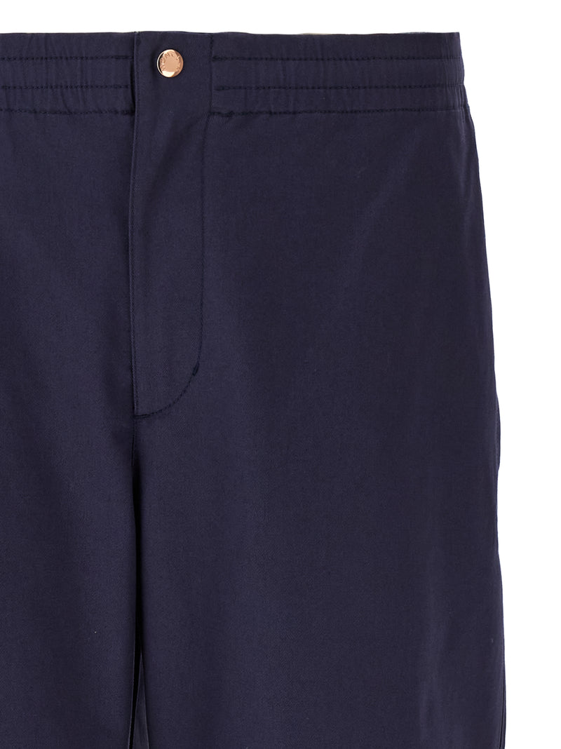 Blue Cotton Casual Pants