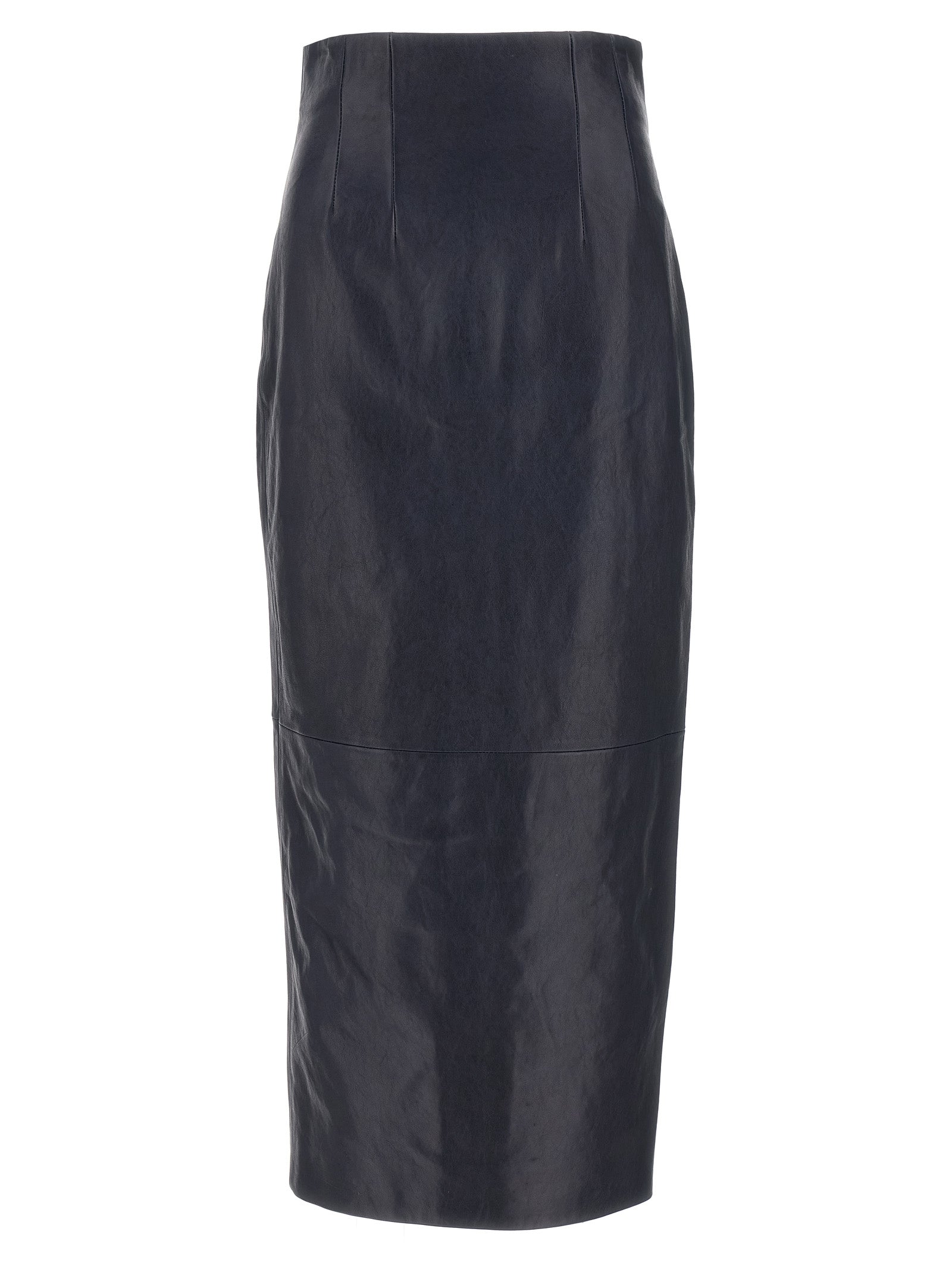 Blue Lamb Leather Midi Skirt