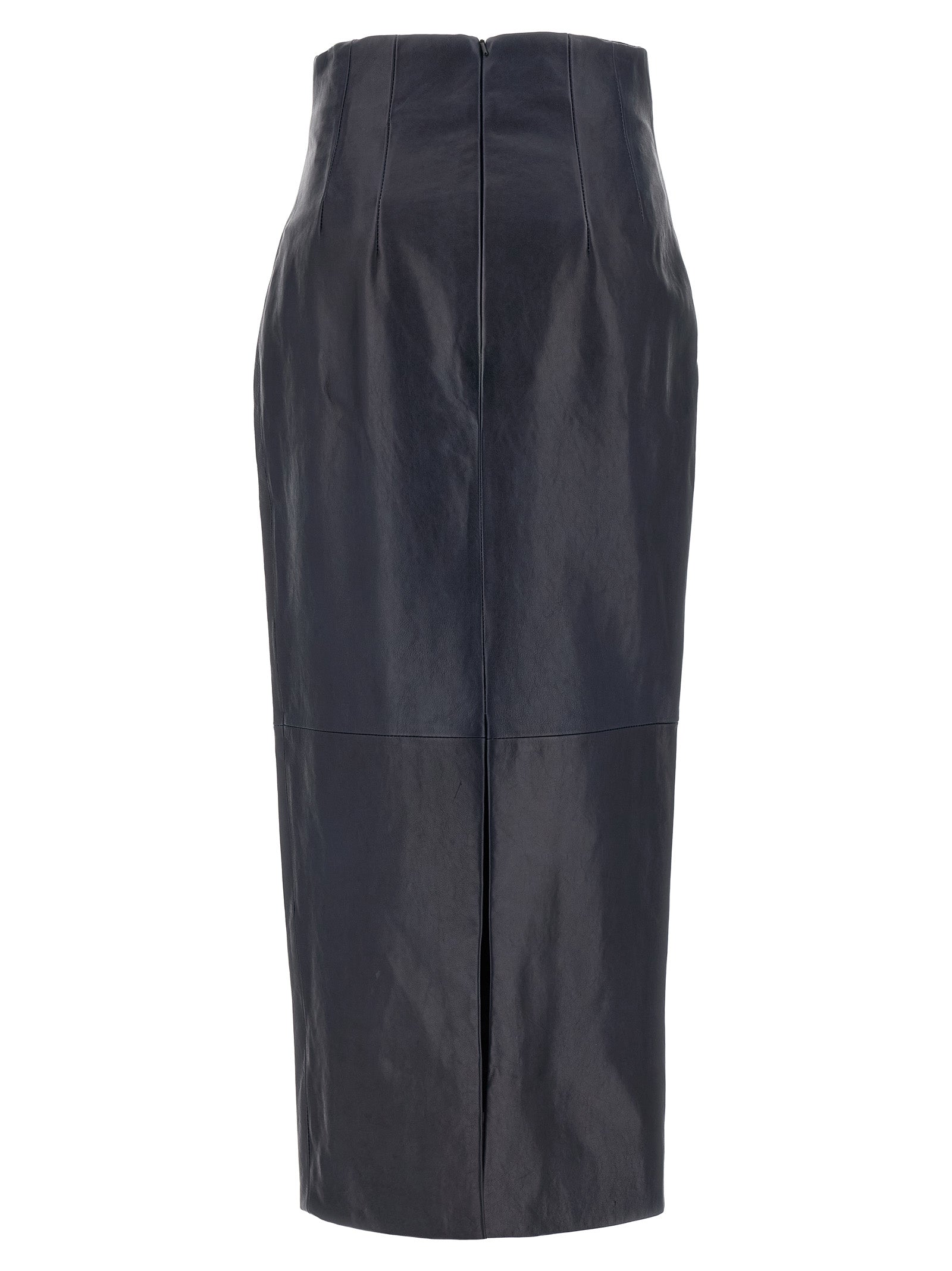 Blue Lamb Leather Midi Skirt
