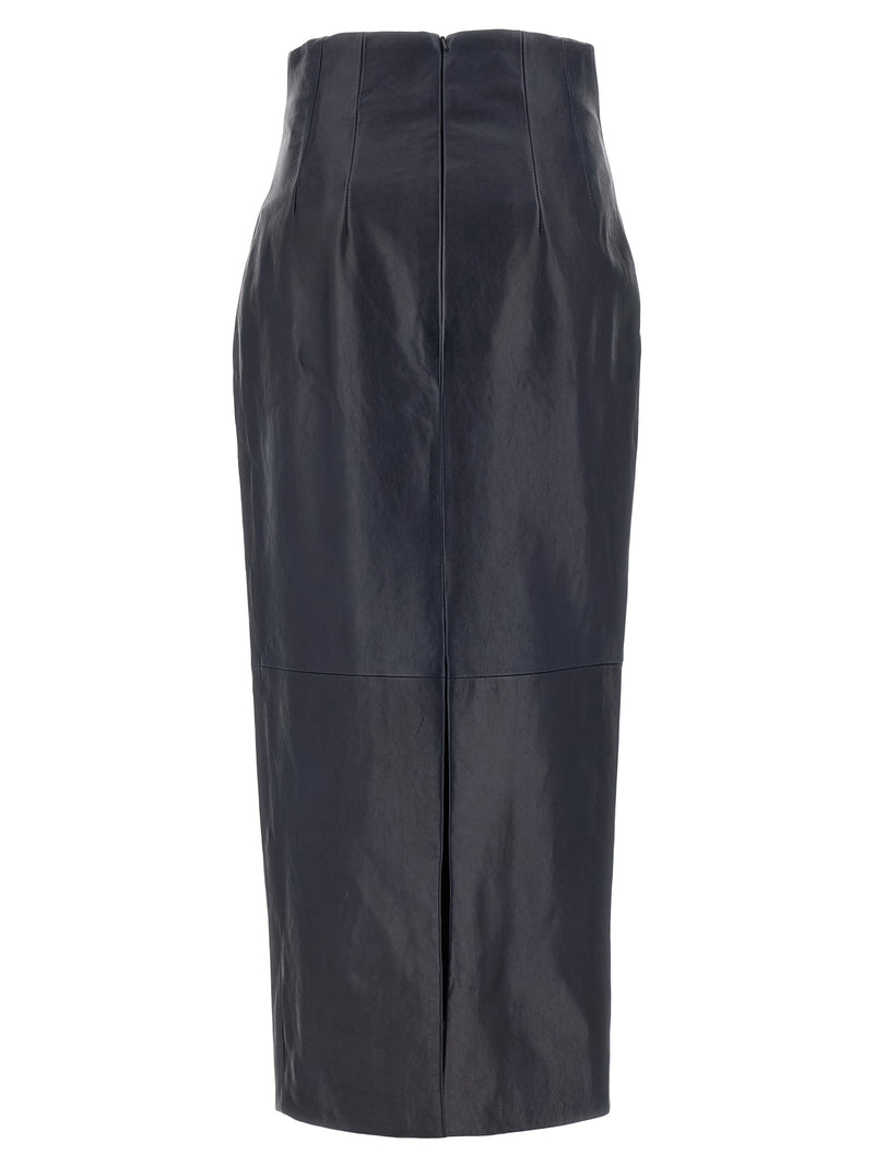 Blue Lamb Leather Midi Skirt