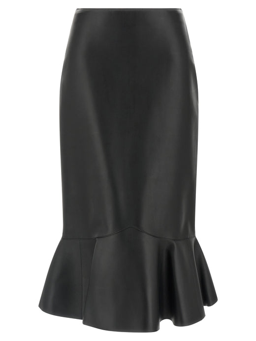 Black Lamb Leather Midi Skirt