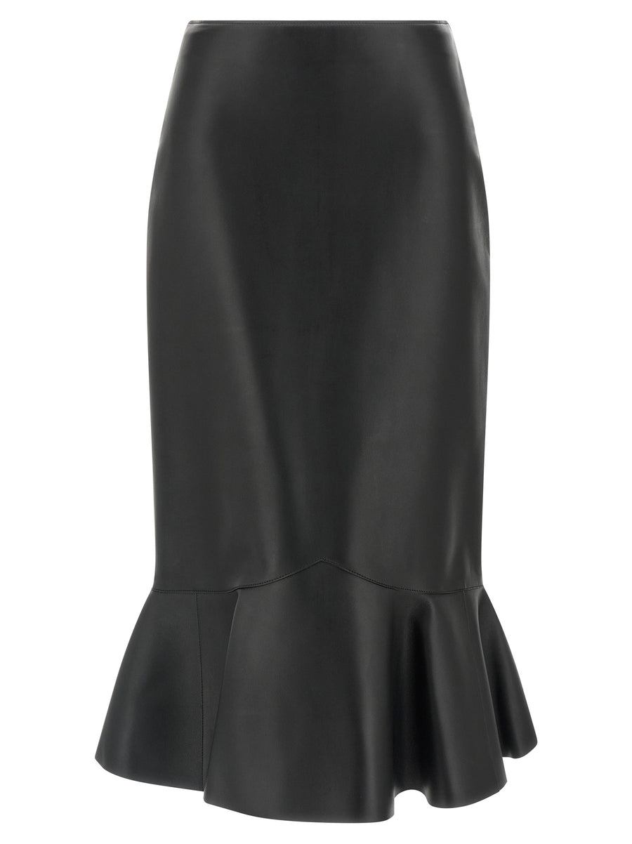 Black Lamb Leather Midi Skirt