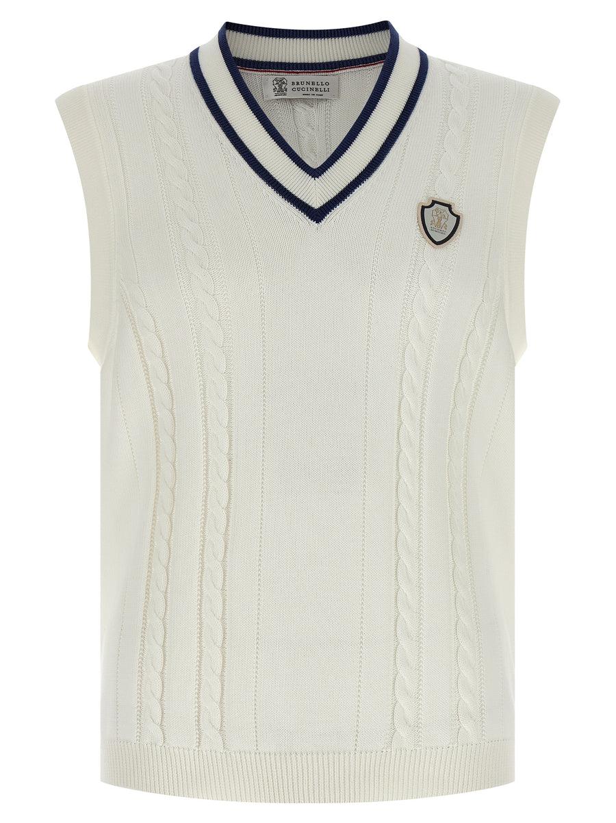 White Cotton Sleeveles Sweater