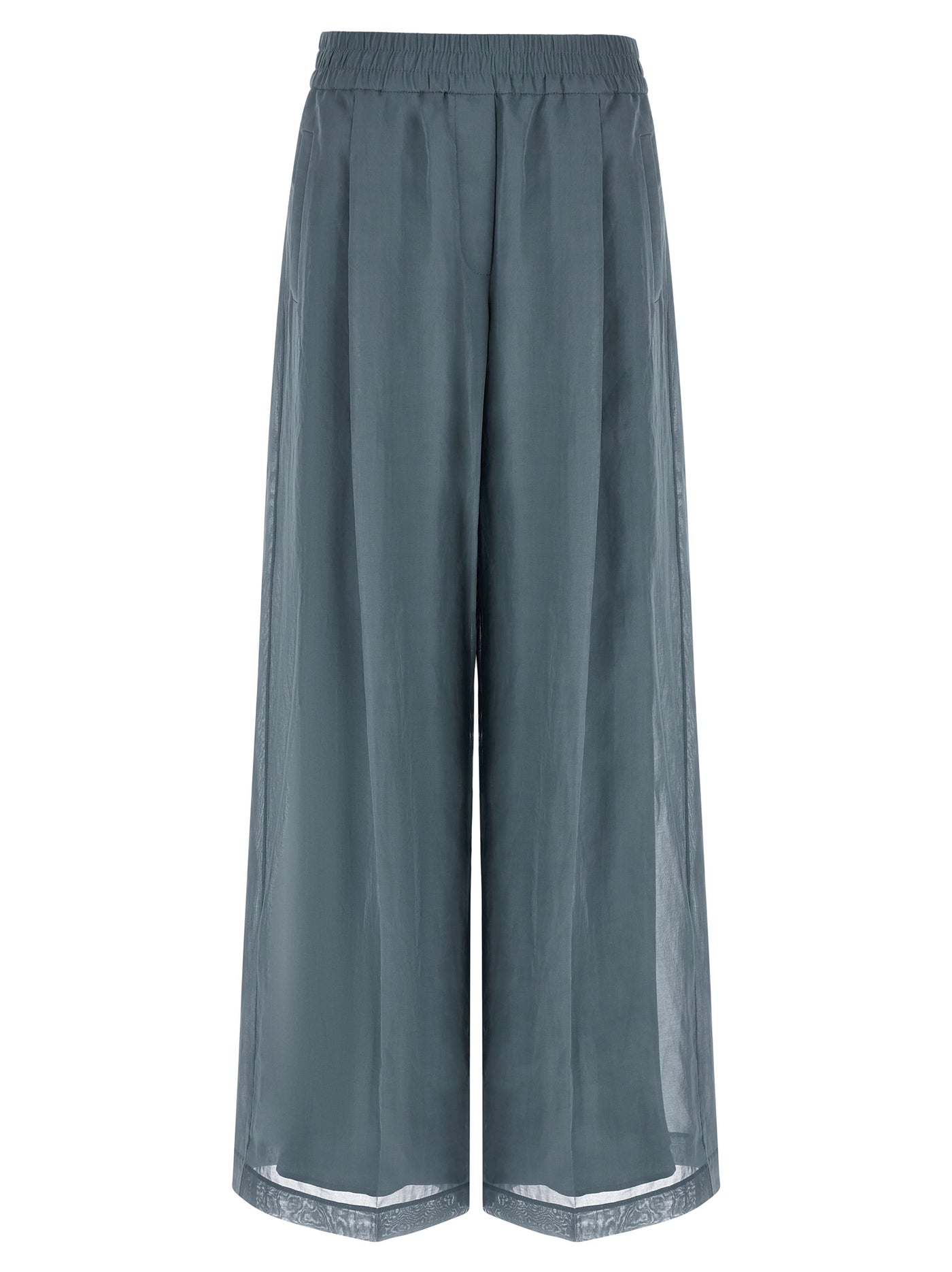 Blue Cotton Casual Pants