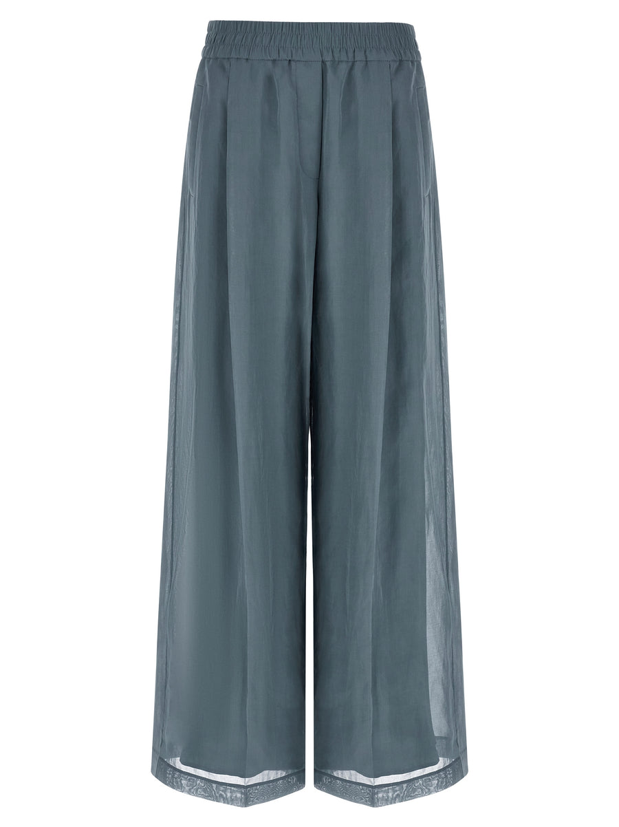 Blue Cotton Casual Pants